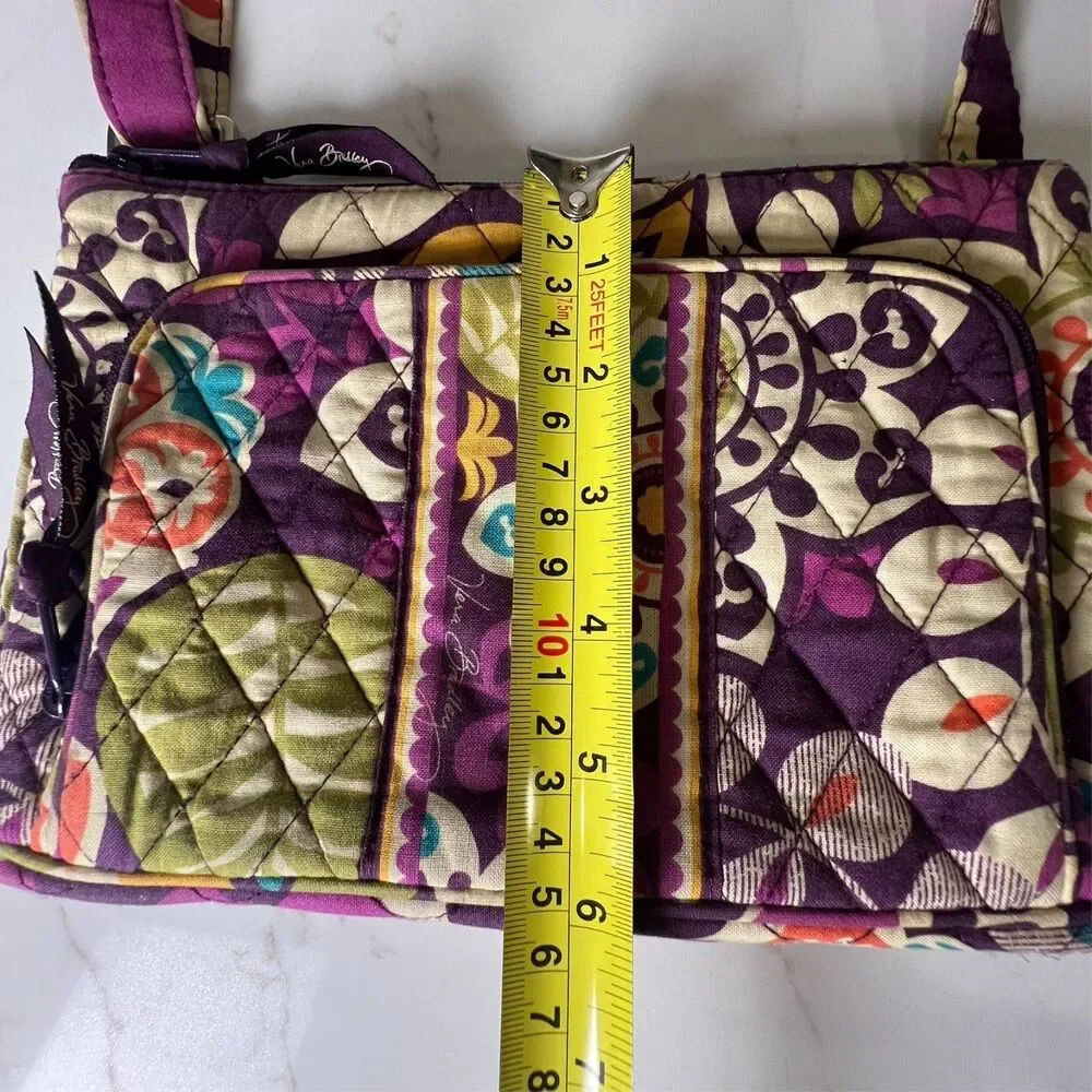 Vera Bradley Crossbody Bag Plum Crazy Pattern Quilted Purse Purple Floral Boho